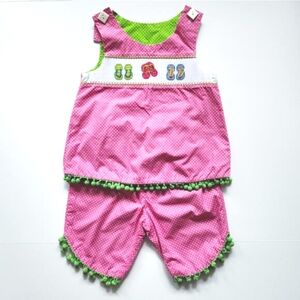 Beaux et Belles New Orleans 2-piece Pink & Green Polka Dot Flip Flops Set Size 6